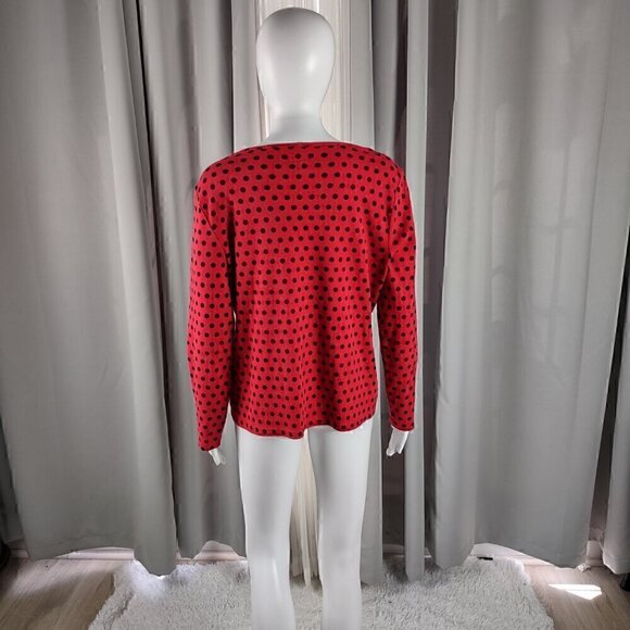 Kim Rogers Womens 100% Cotton Red And Black Polka Dot Pullover Shirt. Size XL - Picture 3 of 12